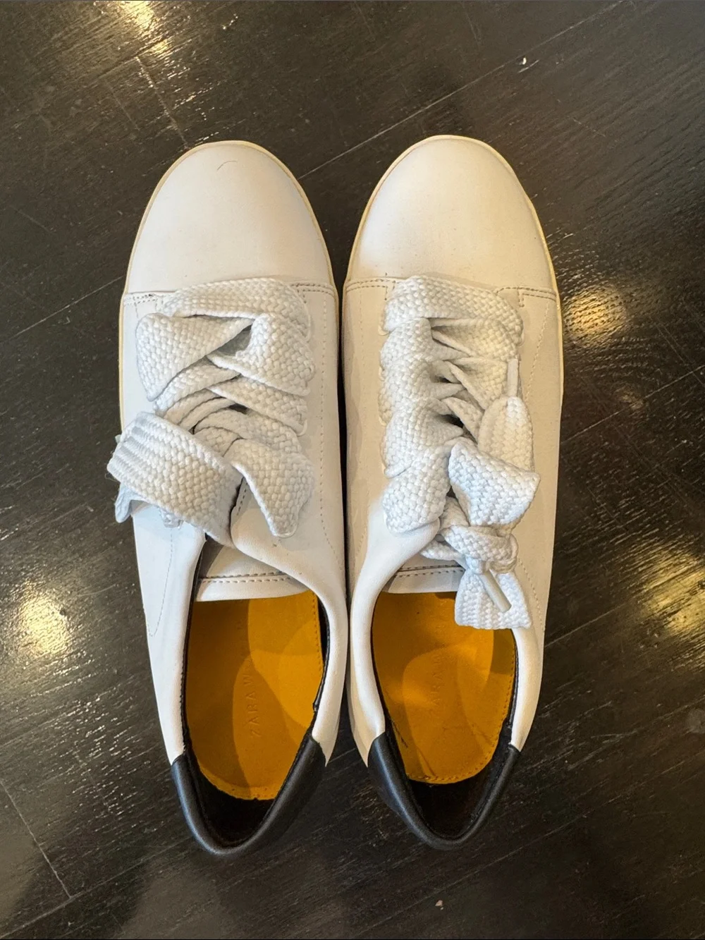 Zara White Sneakers with platform and Yellow Insole